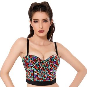 Chairman Black Bustier with Colorful Gem Stones - Bejeweled look